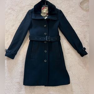 Burberry Brit Belted Wool Coat with detachable shearling collar